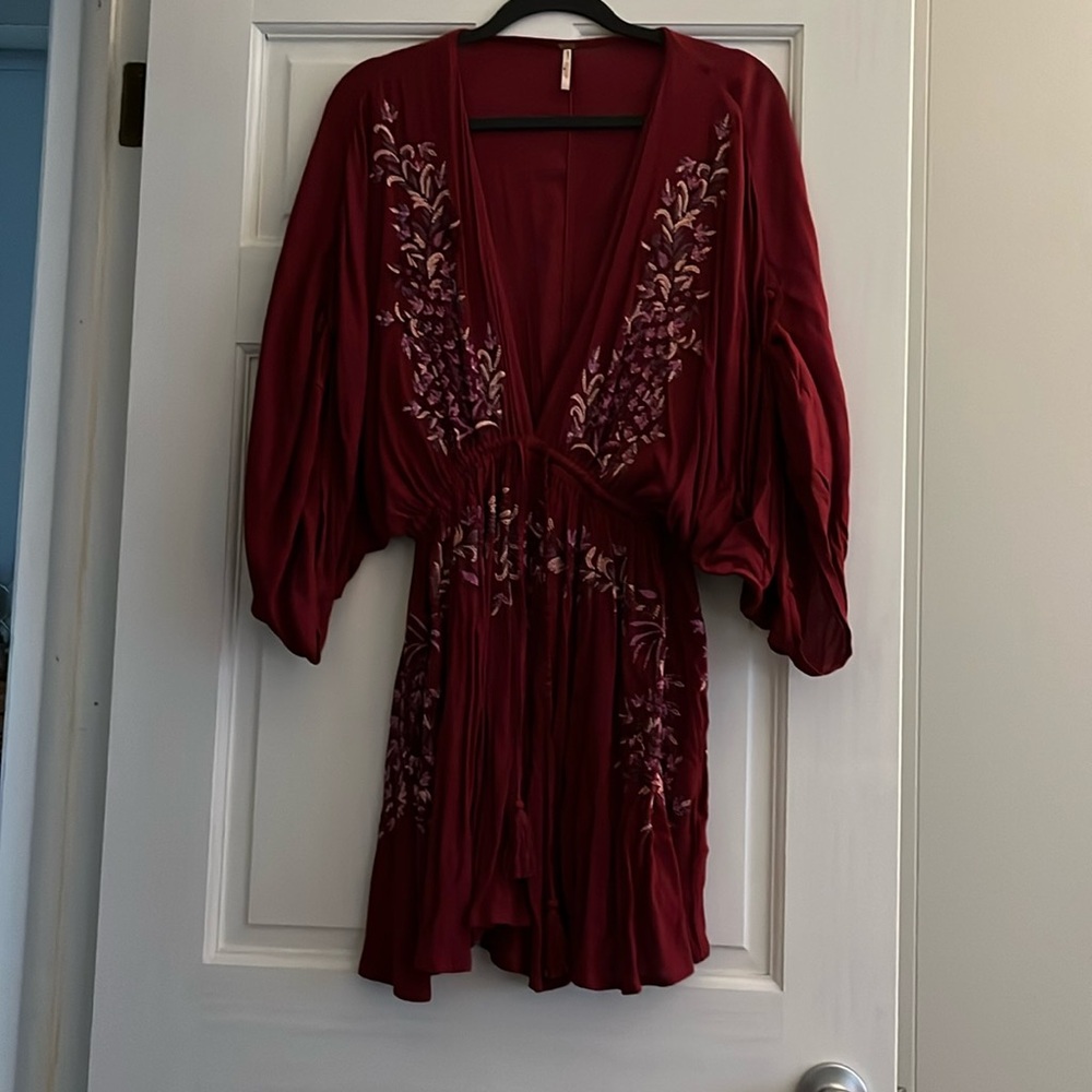 Free people embroidered maroon dress